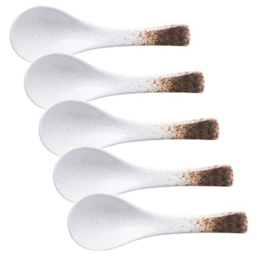 Hoement 5 Stück Teiliges Keramik suppenlöffel Retro design Stabile Esslöffel für Suppe Reis Nudeln Vielseitig Einsetzbar für Asiatische Küche und Täglichen Gebrauch von Hoement