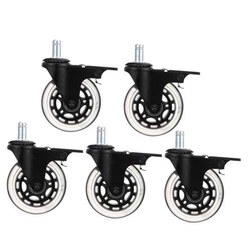 Hoement 5 Stück Teiliges Möbel rollenset PU Transparent mit Drehfunktion und Bremsen Robuste Leise Caster für Bürostuhl Schreibtisch und Möbeltransport von Hoement