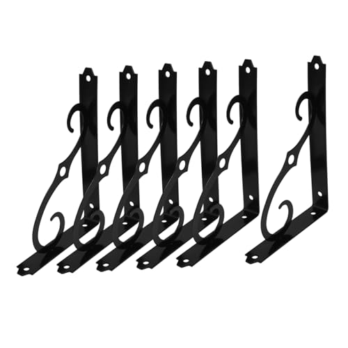 Hoement 6 Stück Teiliges Schwarzer Wandhalter mit Dreieckiger Stabiler Konstruktion Mattierte Lackierte Rostfreie Regalträger für Holzregale in Küche Bad Wohnzimmer von Hoement