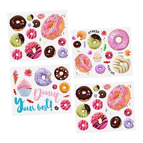 Hoement Aufkleber 4 Donut-Wandaufkleber Erdbeerdekor Kuchendekoration abnehmbarer Wandaufkleber schöne Wandtattoos Wandkunst Karikatur Krapfen Wandgemälde schmücken Kind Applikationen PVC von Hoement