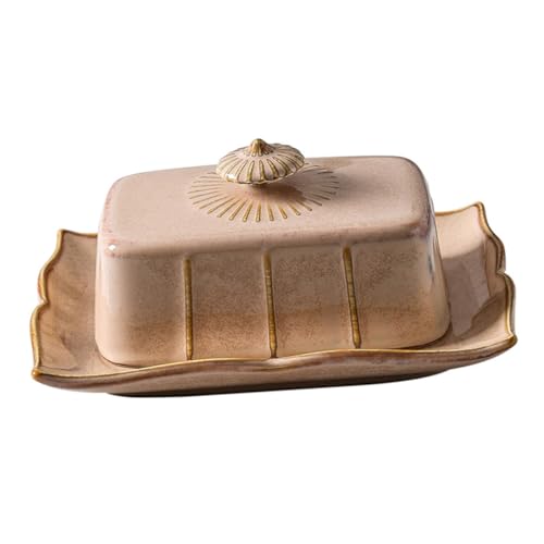 Hoement Chic Butterplatte aus Keramik mit Deckel Rechteckiges Butter Serviertablett Luftdichte Butterdose für Frische Lagerung Vielseitig für Butter Desserts und Snacks Spülmaschinenfest von Hoement