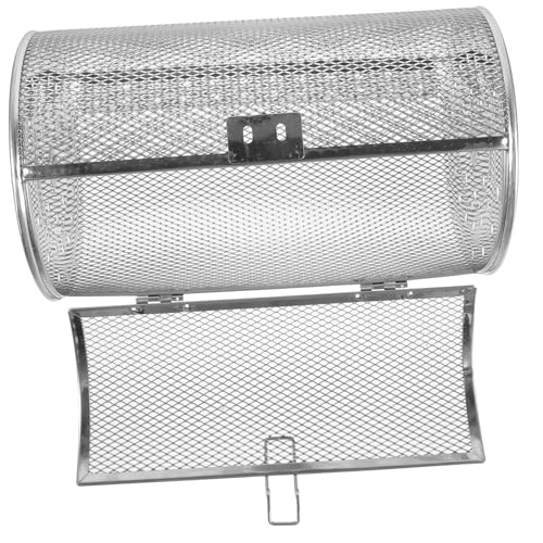 Hoement Edelstahl Drehbarer Grillkorb Backofengeeignetes Grillgitter für Gemüse Nüsse Süßkartoffeln Camping Bbq Zubehör mit Tür und Halterung von Hoement