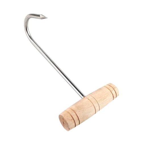 Hoement Edelstahl Fleischhaken mit Holzgriff T förmiger Metzgerhaken Rostfrei Robust zum Aufhängen von Geflügel und Fleisch für Küche Restaurant Jagd Bbq Outdoor Nutzung von Hoement