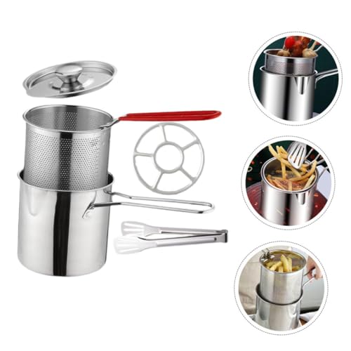 Hoement Edelstahl Mini Frittiertopf mit Korb und Deckel Kompakter Friteusentopf mit Silikongriff Vielseitig für Garnelen Hühnchen und Pommes Geeignet für Innen Außenbereich Leicht zu von Hoement