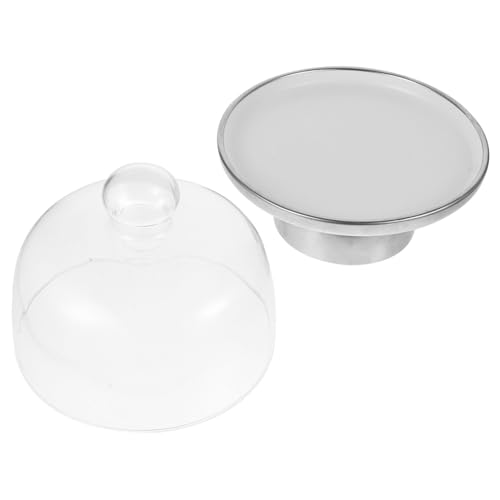 Hoement Keramik Tortenplatte mit Haube Silber Hochfuß Kuchenständer mit Glasglocke Multifunktionaler Snack Dessertteller für Küche und Partys von Hoement