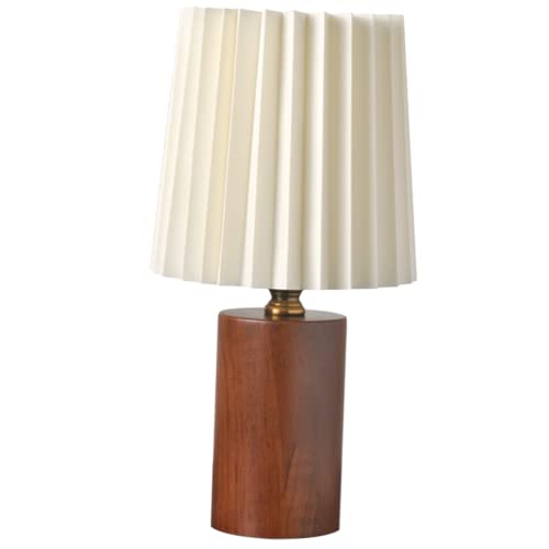 Hoement Nordische Nachttischlampe mit Holzfuß Dekorative Pleated Tischleuchte für Schlafzimmer und Arbeitszimmer Langlebig Warmweißes Licht Atmosphäre und Nachtbeleuchtung von Hoement