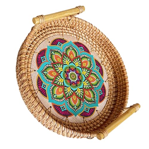 Hoement Rattan Serviertablett Handgefertigt mit Mandala Muster Nachhaltiges Geflochtenes Frühstückstablett Vielseitig als Küchen und Kaffeetisch Ablage für Speisen und Snacks Geeignet Hoement Rattan Serviertablett Handgefertigt mit Mandala Muster Nachhaltiges Geflochtenes Frühstückstablett Vielseitig als Küchen und Kaffeetisch Ablage für Speisen und Snacks Geeignet von Hoement