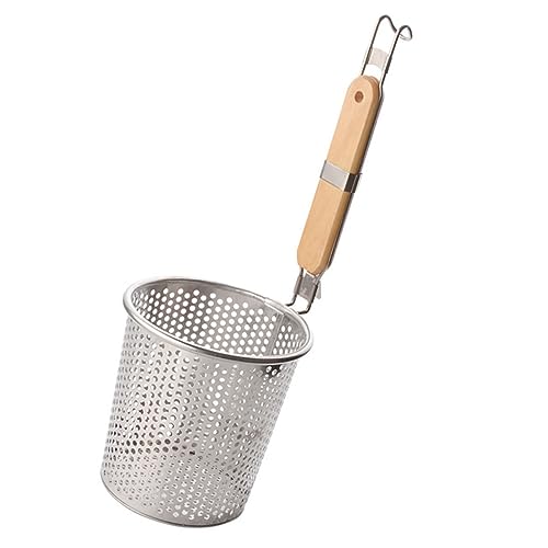 Hoement Sieb mit Holzgriff Feines Netz Food Skimmer mit Haken Robustes Abtropfsieb für Pasta Nudeln und Teigtaschen Langlebig und Hitzebeständig Leicht zu Reinigen von Hoement
