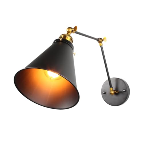 Hoement Vintage Wandleuchte Retro Industrial Doppelarm Wandlampe mit Flexiblem Messinggelenk Langlebiges Eisen Schwarzer Messinglack Extra Langes Kabel mit Schalter für Wohnzimmer von Hoement