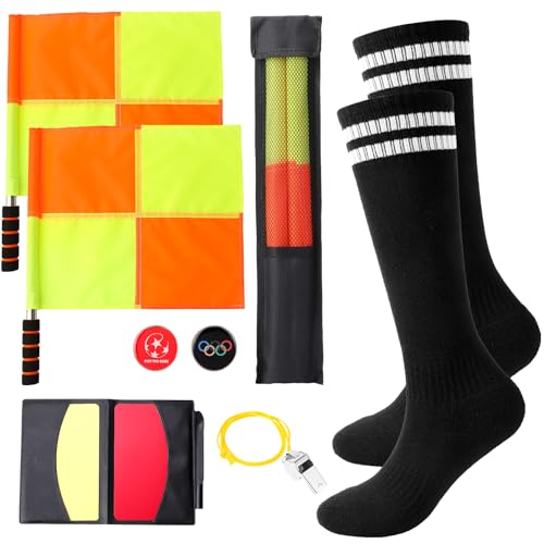Hoemwarm 5 Stück Fußball-Schiedsrichterflaggen-Set, Schiedsrichter-Zubehör-Set mit Linienmann-Flaggen, Fußballsocken, Schiedsrichterkarten, Edelstahlpfeife, Schiedsrichter-Wurfmünze Hoemwarm 5 Stück Fußball-Schiedsrichterflaggen-Set, Schiedsrichter-Zubehör-Set mit Linienmann-Flaggen, Fußballsocken, Schiedsrichterkarten, Edelstahlpfeife, Schiedsrichter-Wurfmünze von Hoemwarm