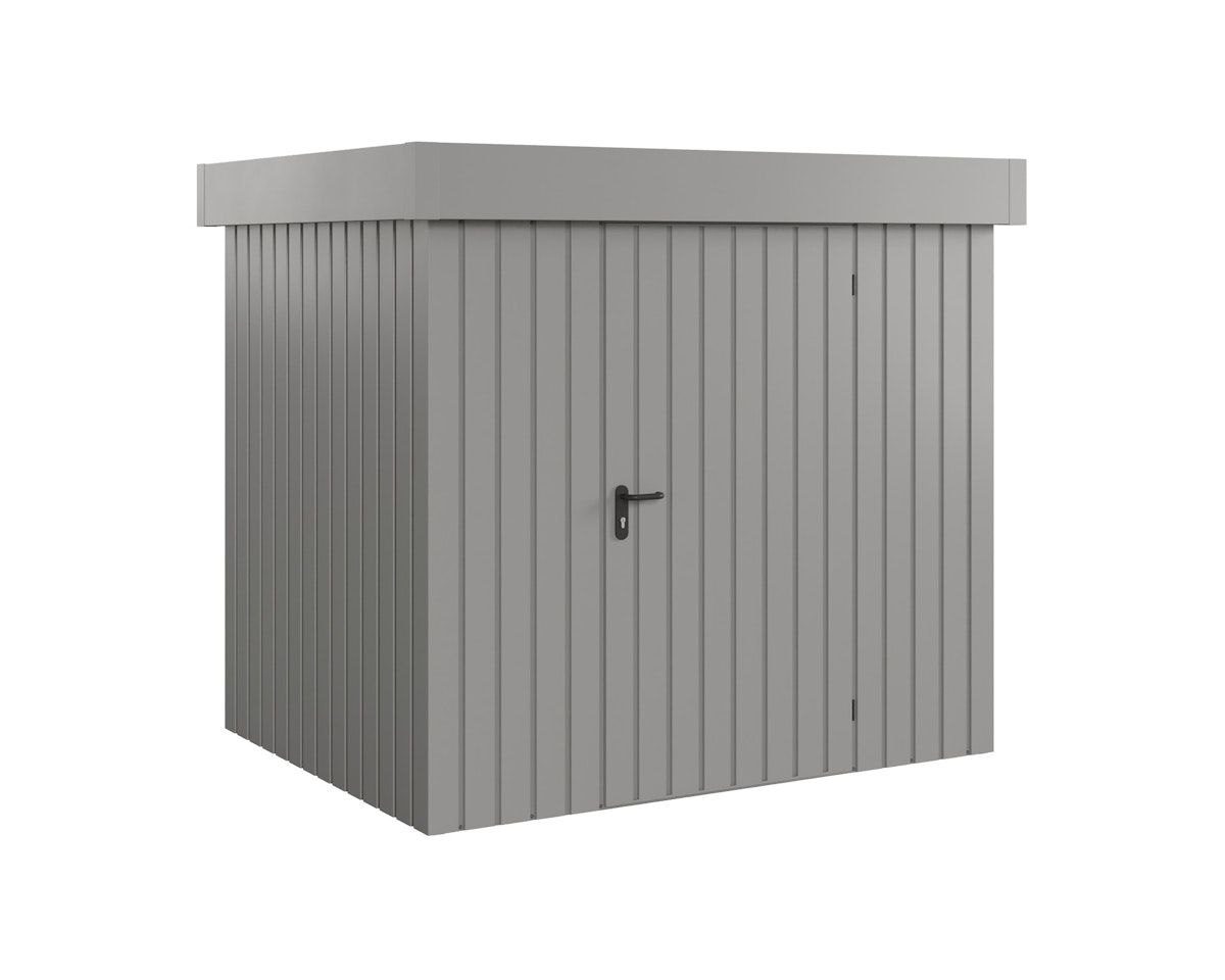 Hörmann Metall-Gerätehaus EcoStar EuroLine EFD mit Flachdach B 214 x T 166 cm (EFD 4), Motiv Modern (mit schmalen Lamellen), Einzeltür Türanschlag rechts, Graualuminium (RAL 9007) von Hörmann Stauraumsysteme