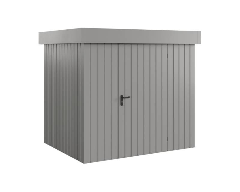 Hörmann Metall-Gerätehaus EcoStar EuroLine EFD mit Flachdach B 214 x T 166 cm (EFD 4), Motiv Modern (mit schmalen Lamellen), Einzeltür Türanschlag rechts, Graualuminium (RAL 9007) von Hörmann Stauraumsysteme
