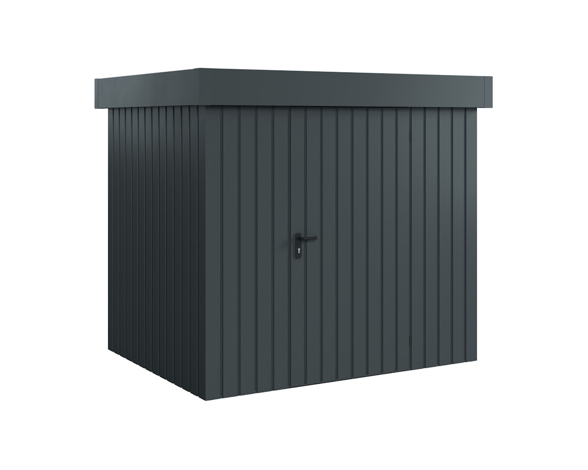 Hörmann Metall-Gerätehaus EcoStar EuroLine EFD mit Flachdach B 214 x T 166 cm (EFD 4) Motiv Modern (mit schmalen Lamellen) Einzeltür Türanschlag rechts Anthrazitgrau (RAL 7016) von Hörmann Stauraumsysteme