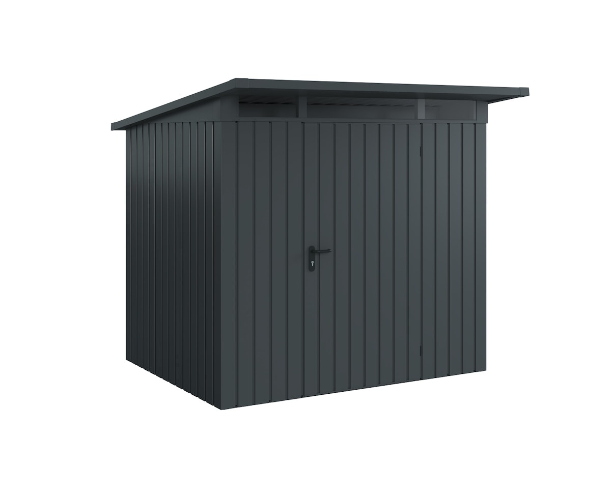 Hörmann Metall-Gerätehaus EcoStar EuroLine EPD mit Pultdach B 214 x T 166 cm (EPD 4) Motiv Modern (mit schmalen Lamellen) Einzeltür Türanschlag rechts Anthrazitgrau (RAL 7016) von Hörmann Stauraumsysteme
