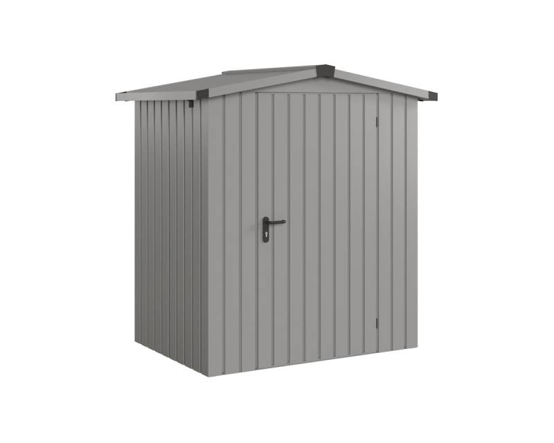 Hörmann Metall-Gerätehaus EcoStar EuroLine mit Satteldach B 166 x T 118 cm (ESD 1), Motiv Modern (mit schmalen Lamellen), Einzeltür Türanschlag rechts, Graualuminium (RAL 9007) von Hörmann Stauraumsysteme