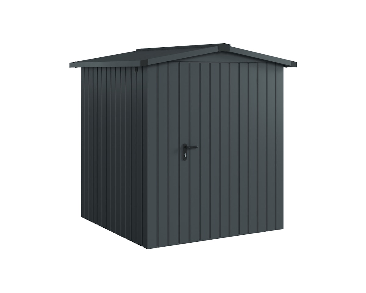 Hörmann Metall-Gerätehaus EcoStar EuroLine mit Satteldach B 166 x T 166 cm (ESD 2), Motiv Modern (mit schmalen Lamellen), Einzeltür Türanschlag rechts, Anthrazitgrau (RAL 7016) von Hörmann Stauraumsysteme