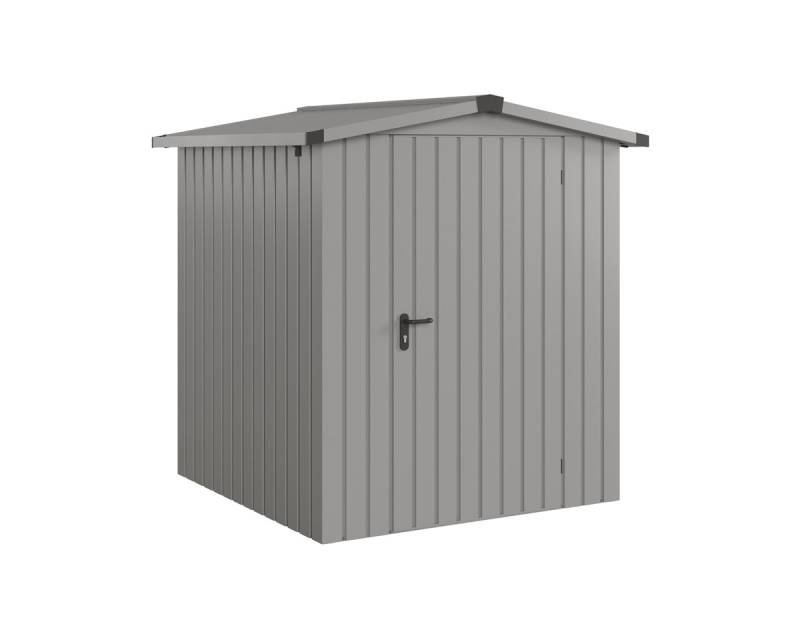 Hörmann Metall-Gerätehaus EcoStar EuroLine mit Satteldach B 166 x T 166 cm (ESD 2), Motiv Modern (mit schmalen Lamellen), Einzeltür Türanschlag rechts, Graualuminium (RAL 9007) von Hörmann Stauraumsysteme