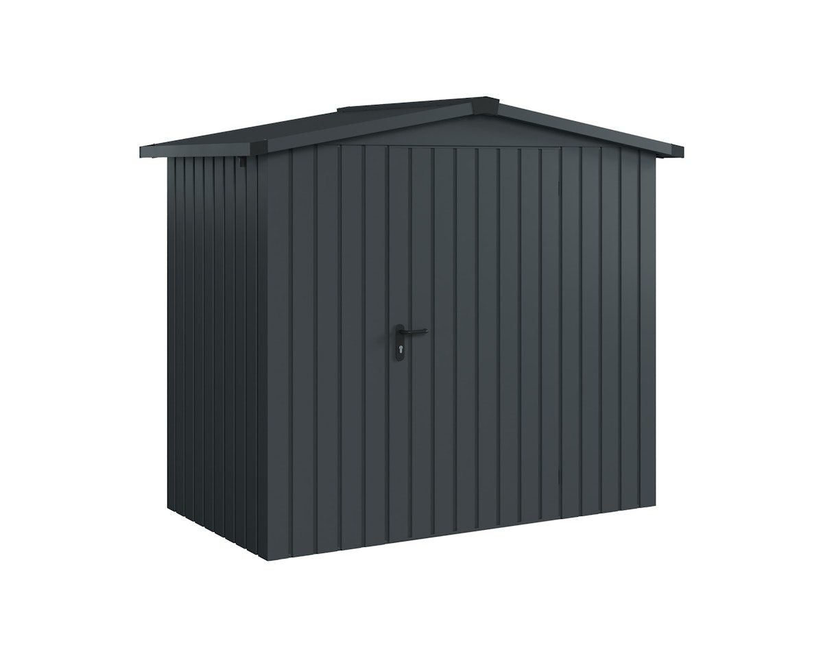 Hörmann Metall-Gerätehaus EcoStar EuroLine mit Satteldach B 214 x T 118 cm (ESD 3), Motiv Modern (mit schmalen Lamellen), Einzeltür Türanschlag rechts, Anthrazitgrau (RAL 7016) von Hörmann Stauraumsysteme
