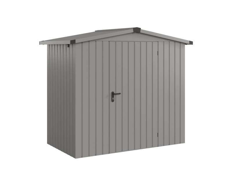 Hörmann Metall-Gerätehaus EcoStar EuroLine mit Satteldach B 214 x T 118 cm (ESD 3), Motiv Modern (mit schmalen Lamellen), Einzeltür Türanschlag rechts, Graualuminium (RAL 9007) von Hörmann Stauraumsysteme