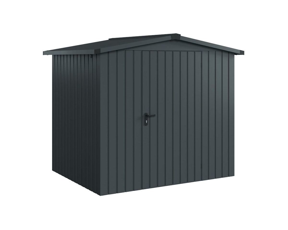 Hörmann Metall-Gerätehaus EcoStar EuroLine mit Satteldach B 214 x T 166 cm (ESD 4), Motiv Modern (mit schmalen Lamellen), Einzeltür Türanschlag rechts, Anthrazitgrau (RAL 7016) von Hörmann Stauraumsysteme