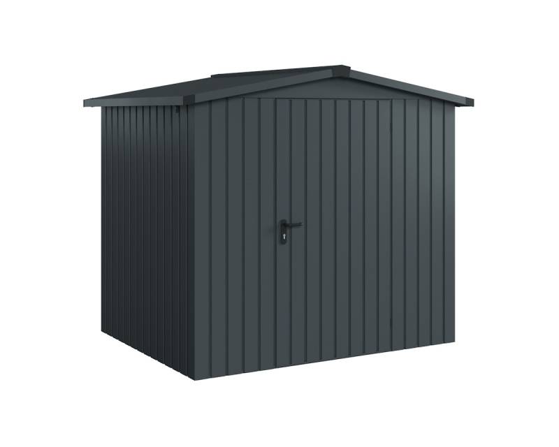 Hörmann Metall-Gerätehaus EcoStar EuroLine mit Satteldach B 214 x T 166 cm (ESD 4), Motiv Modern (mit schmalen Lamellen), Einzeltür Türanschlag rechts, Anthrazitgrau (RAL 7016) von Hörmann Stauraumsysteme