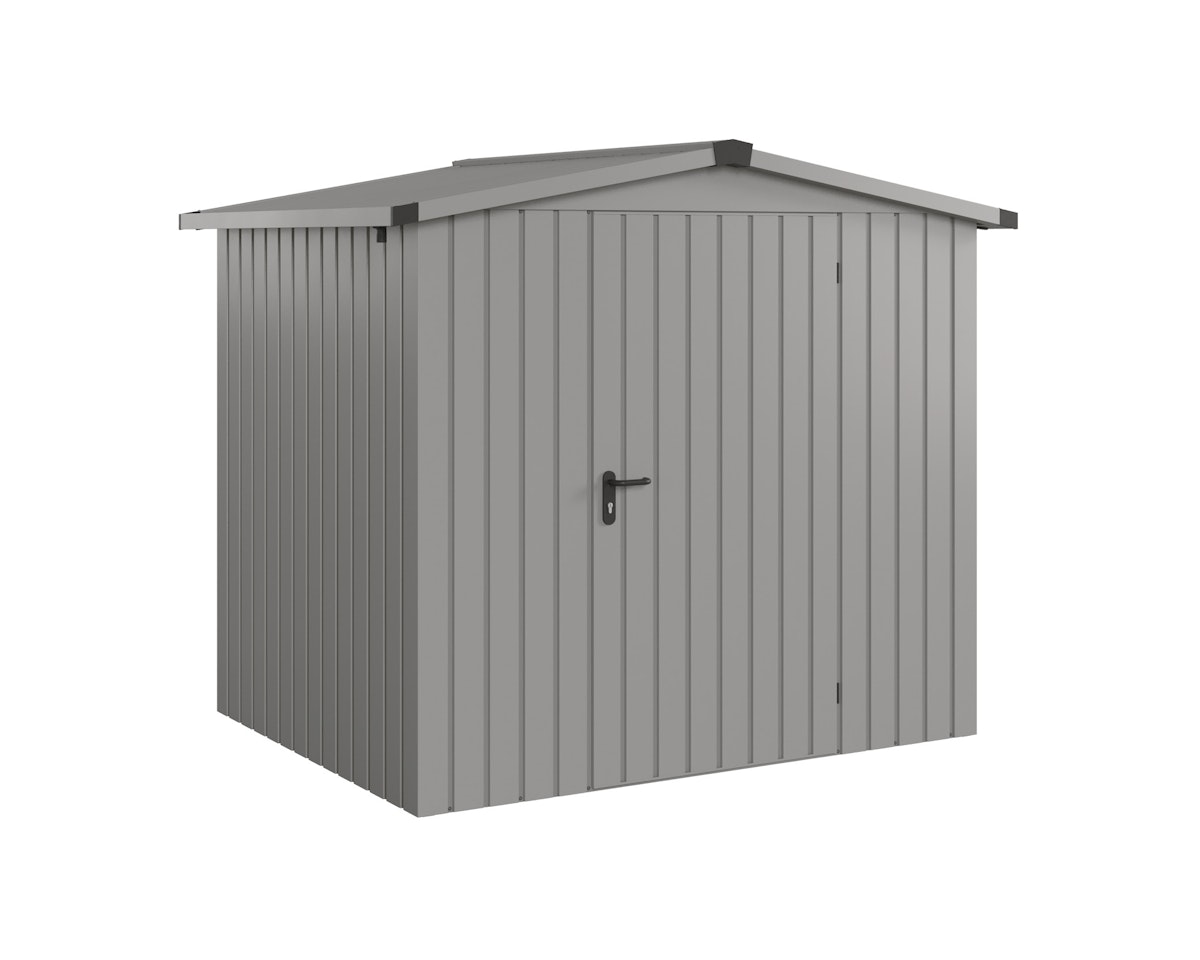 Hörmann Metall-Gerätehaus EcoStar EuroLine mit Satteldach B 214 x T 166 cm (ESD 4), Motiv Modern (mit schmalen Lamellen), Einzeltür Türanschlag rechts, Graualuminium (RAL 9007) von Hörmann Stauraumsysteme