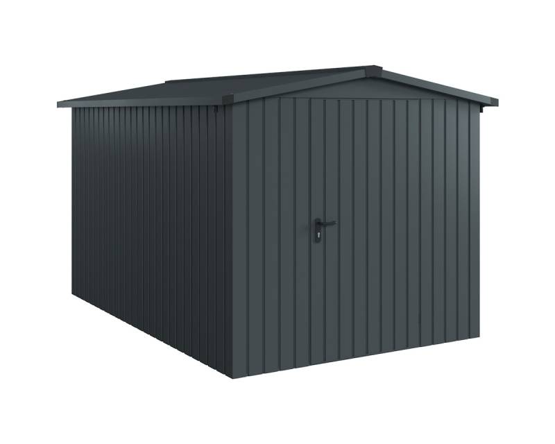 Hörmann Metall-Gerätehaus EcoStar EuroLine mit Satteldach B 214 x T 310 cm (ESD 7), Motiv Modern (mit schmalen Lamellen), Einzeltür Türanschlag rechts, Anthrazitgrau (RAL 7016) von Hörmann Stauraumsysteme