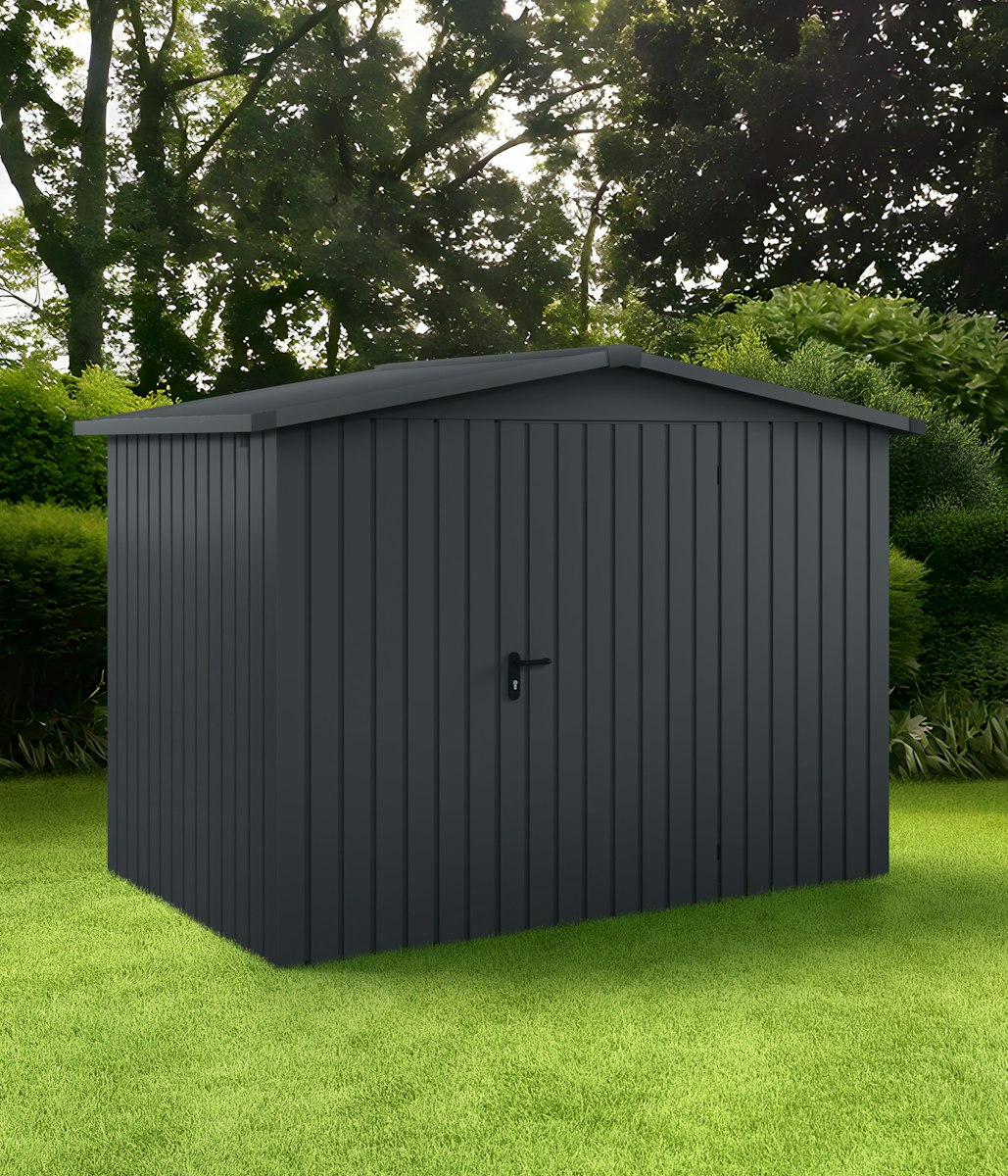 Hörmann Metall-Gerätehaus EcoStar EuroLine mit Satteldach B 262 x T 166 cm (ESD 8) Motiv Modern (mit schmalen Lamellen) Einzeltür Türanschlag rechts Anthrazitgrau (RAL 7016) von Hörmann Stauraumsysteme