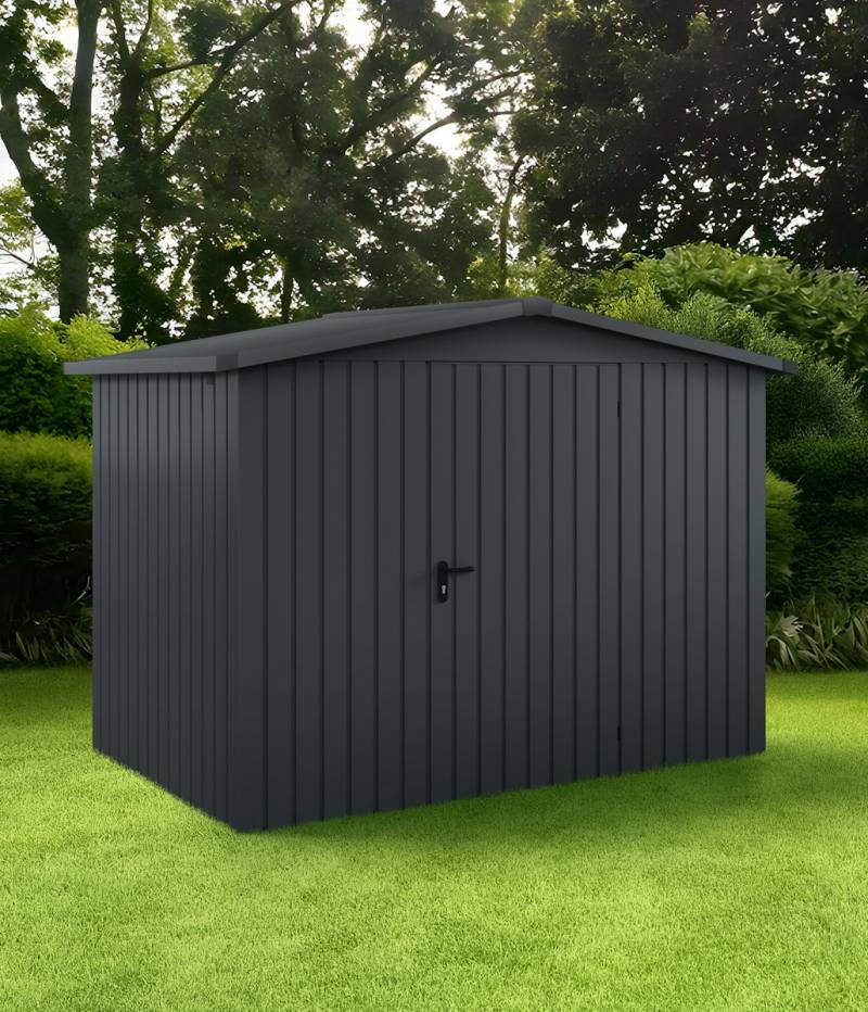 Hörmann Metall-Gerätehaus EcoStar EuroLine mit Satteldach B 262 x T 166 cm (ESD 8) Motiv Modern (mit schmalen Lamellen) Einzeltür Türanschlag rechts Anthrazitgrau (RAL 7016) von Hörmann Stauraumsysteme