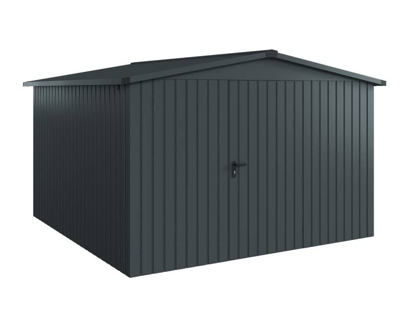 Hörmann Metall-Gerätehaus EcoStar EuroLine mit Satteldach B 310 x T 310 cm (ESD 14), Motiv Modern (mit schmalen Lamellen), Einzeltür Türanschlag rechts, Anthrazitgrau (RAL 7016) von Hörmann Stauraumsysteme