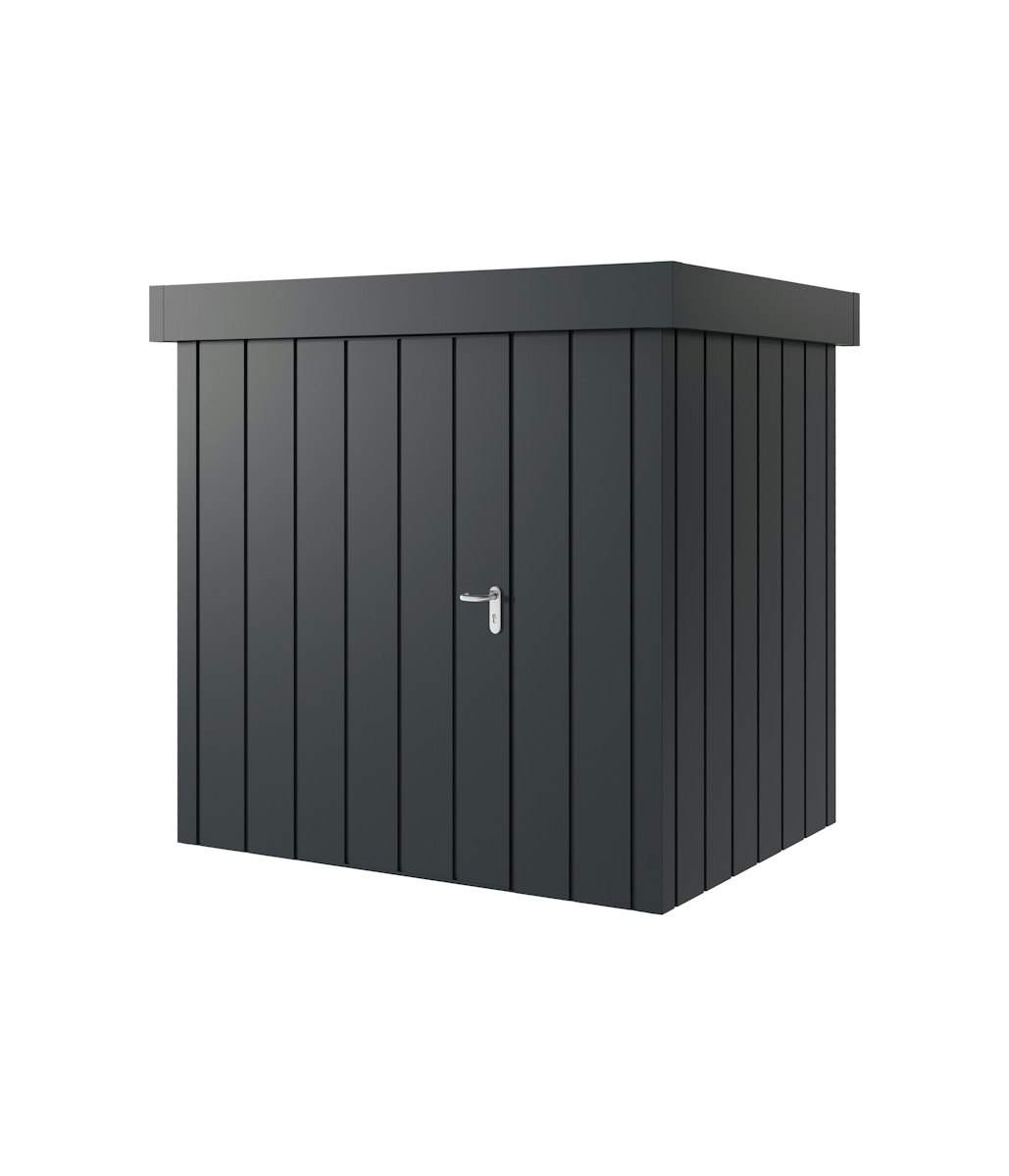 Hörmann Metall-Gerätehaus Juno JFD mit Flachdach B 214 x T 166 cm (JFD 4) Motiv Modern (mit schmalen Lamellen) Einzeltür Türanschlag links Anthrazitgrau (RAL 7016) von Hörmann Stauraumsysteme