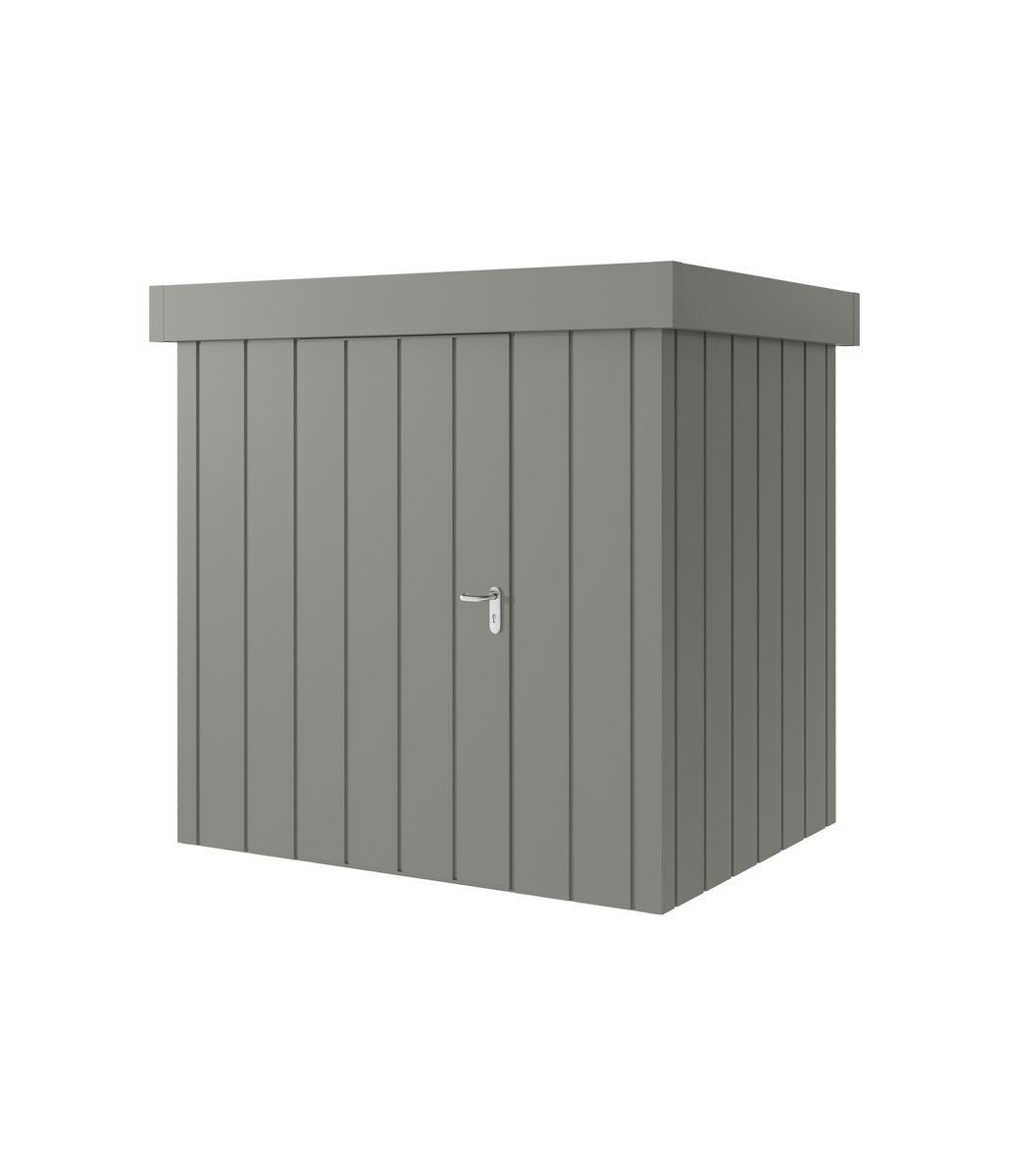 Hörmann Metall-Gerätehaus Juno JFD mit Flachdach B 214 x T 166 cm (JFD 4) Motiv Modern (mit schmalen Lamellen) Einzeltür Türanschlag links Graualuminium (RAL 9007) von Hörmann Stauraumsysteme