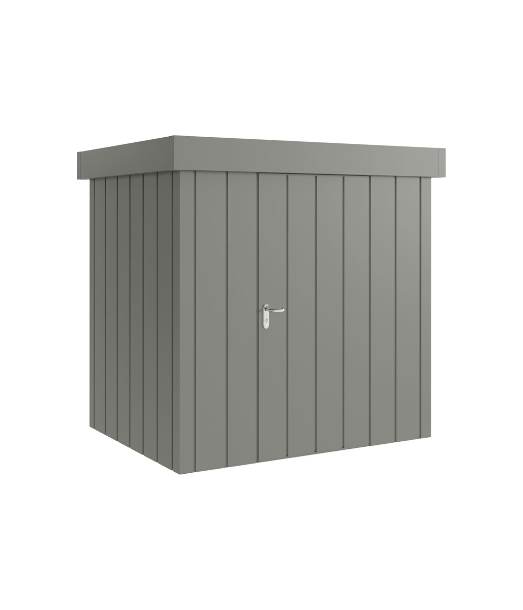 Hörmann Metall-Gerätehaus Juno JFD mit Flachdach B 214 x T 166 cm (JFD 4) Motiv Modern (mit schmalen Lamellen) Einzeltür Türanschlag rechts Graualuminium (RAL 9007) von Hörmann Stauraumsysteme