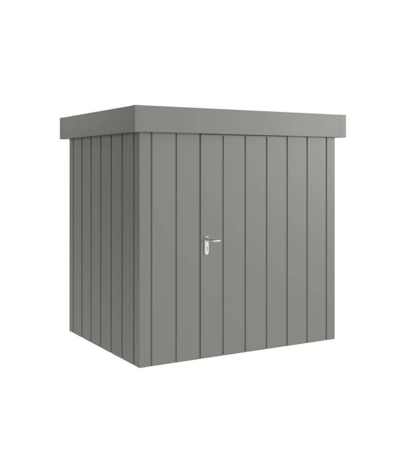 Hörmann Metall-Gerätehaus Juno JFD mit Flachdach B 214 x T 166 cm (JFD 4) Motiv Modern (mit schmalen Lamellen) Einzeltür Türanschlag rechts Graualuminium (RAL 9007) von Hörmann Stauraumsysteme