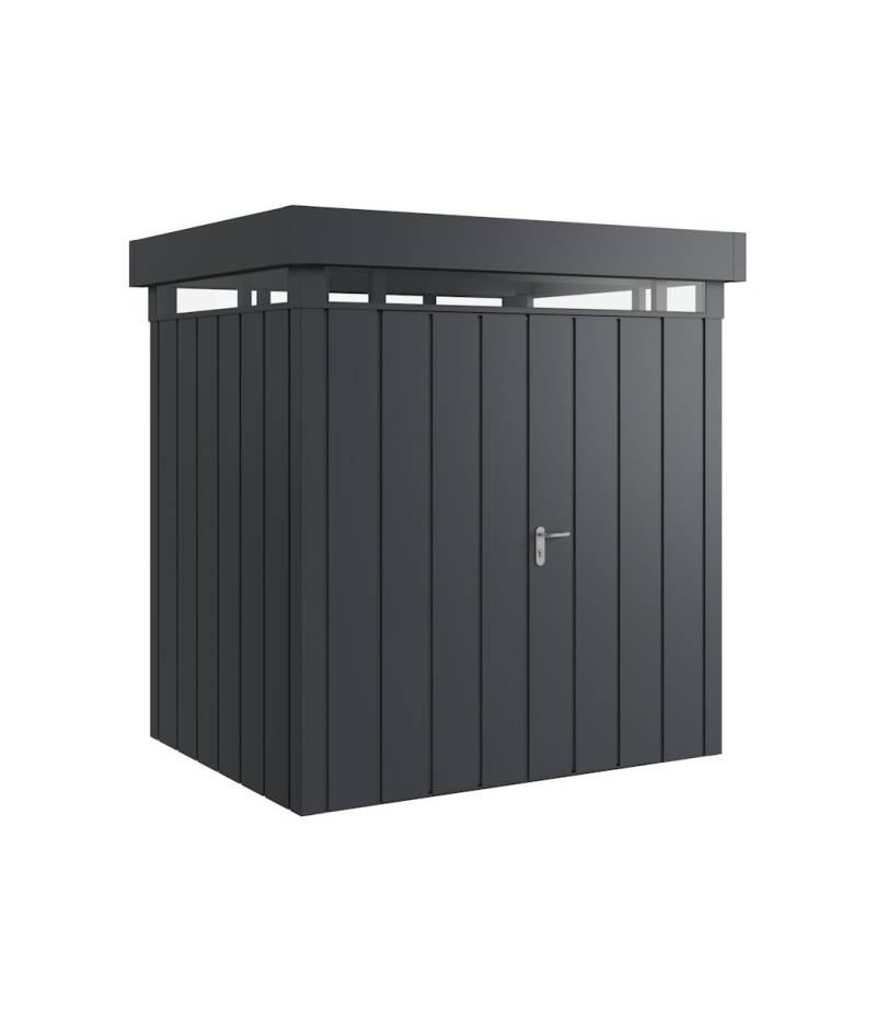 Hörmann Metall-Gerätehaus Juno JFD mit Flachdach B 214 x T 166 cm (JFD 4) mit Lichtband, Motiv Modern (mit schmalen Lamellen), Doppeltür, Anthrazitgrau (RAL 7016) von Hörmann Stauraumsysteme