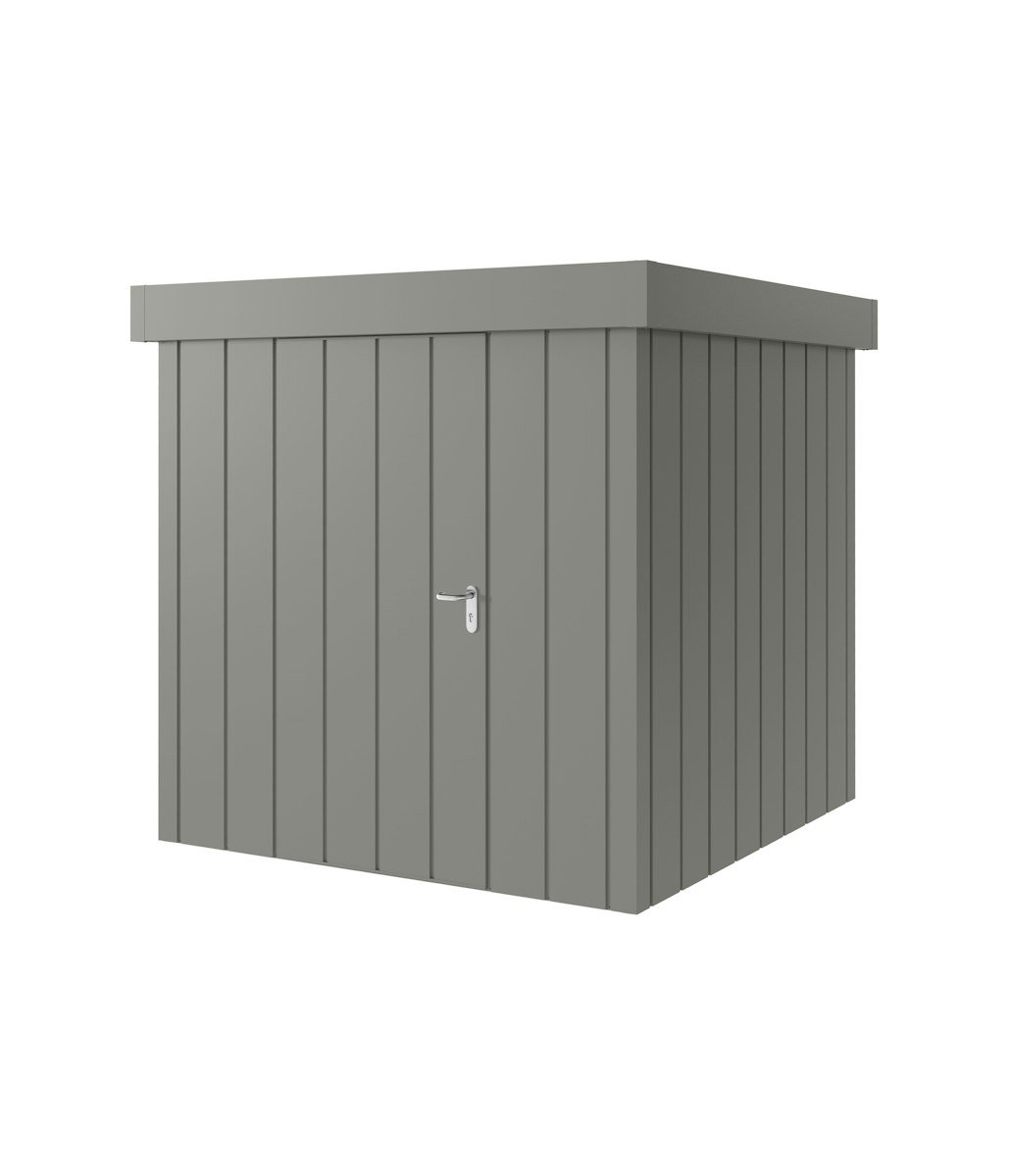 Hörmann Metall-Gerätehaus Juno JFD mit Flachdach B 214 x T 214 cm (JFD 5) Motiv Modern (mit schmalen Lamellen) Einzeltür Türanschlag links Graualuminium (RAL 9007) von Hörmann Stauraumsysteme