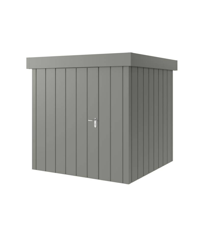 Hörmann Metall-Gerätehaus Juno JFD mit Flachdach B 214 x T 214 cm (JFD 5) Motiv Modern (mit schmalen Lamellen) Einzeltür Türanschlag links Graualuminium (RAL 9007) von Hörmann Stauraumsysteme