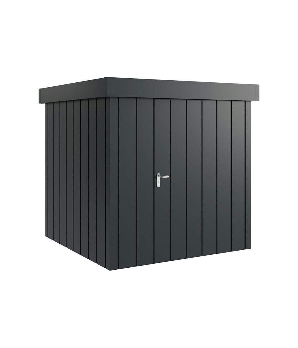 Hörmann Metall-Gerätehaus Juno JFD mit Flachdach B 214 x T 214 cm (JFD 5) Motiv Modern (mit schmalen Lamellen) Einzeltür Türanschlag rechts Anthrazitgrau (RAL 7016) von Hörmann Stauraumsysteme
