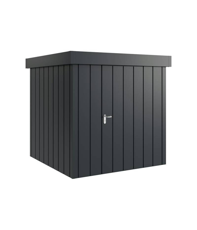 Hörmann Metall-Gerätehaus Juno JFD mit Flachdach B 214 x T 214 cm (JFD 5) Motiv Modern (mit schmalen Lamellen) Einzeltür Türanschlag rechts Anthrazitgrau (RAL 7016) von Hörmann Stauraumsysteme