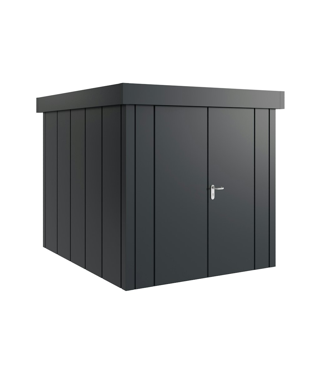 Hörmann Metall-Gerätehaus Juno JFD mit Flachdach B 214 x T 262 cm (JFD 6) Motiv Design (mit breiten Lamellen) Einzeltür Türanschlag links Anthrazitgrau (RAL 7016) von Hörmann Stauraumsysteme