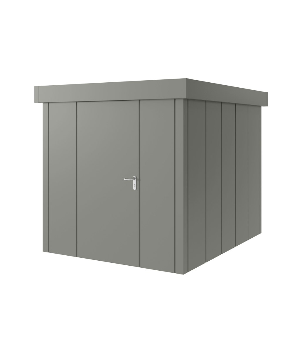 Hörmann Metall-Gerätehaus Juno JFD mit Flachdach B 214 x T 262 cm (JFD 6) Motiv Design (mit breiten Lamellen) Einzeltür Türanschlag links Graualuminium (RAL 9007) von Hörmann Stauraumsysteme