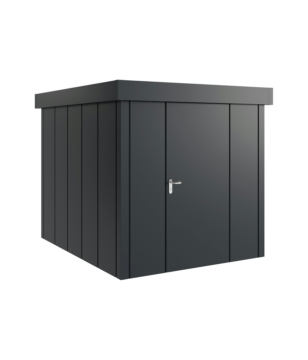 Hörmann Metall-Gerätehaus Juno JFD mit Flachdach B 214 x T 262 cm (JFD 6) Motiv Design (mit breiten Lamellen) Einzeltür Türanschlag rechts Anthrazitgrau (RAL 7016) von Hörmann Stauraumsysteme