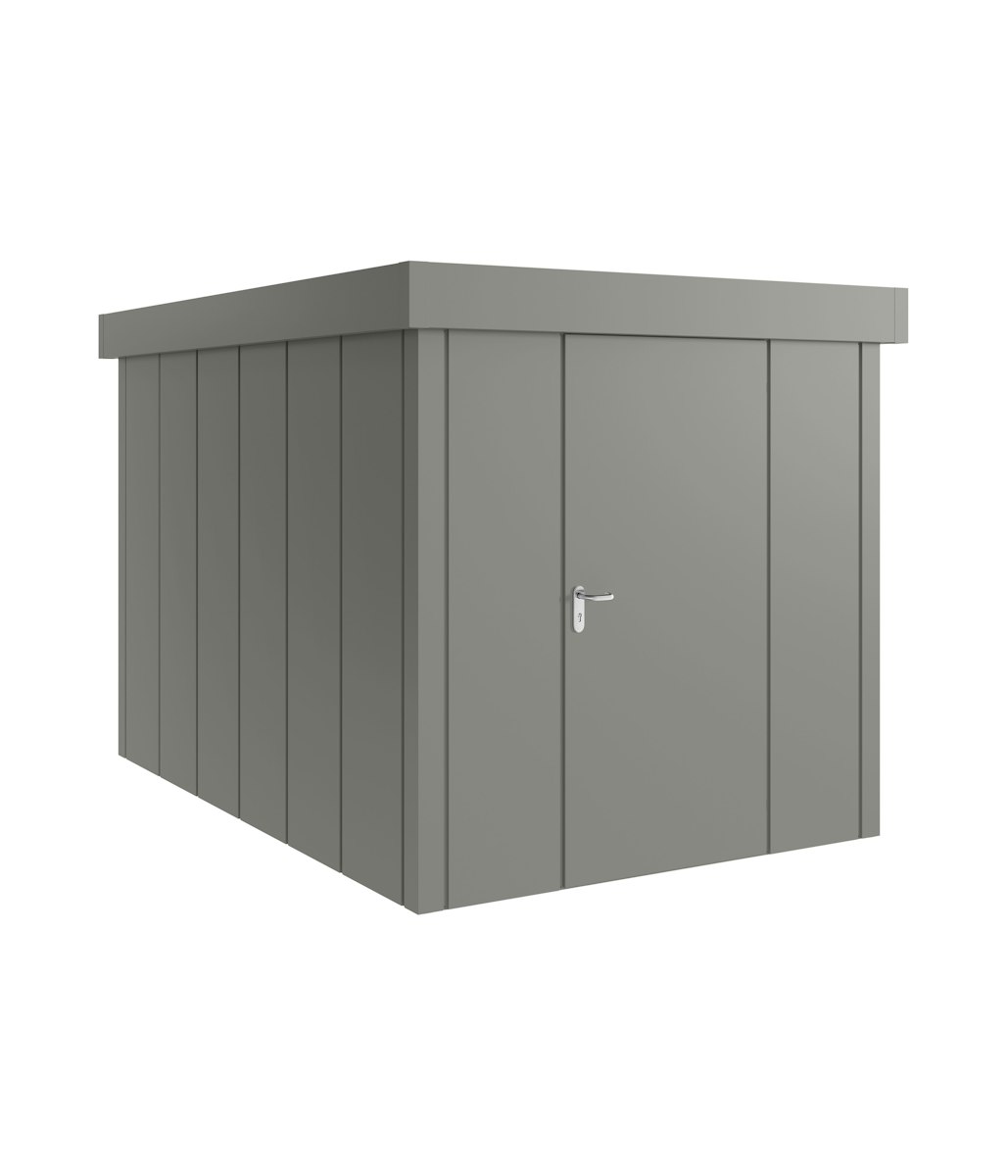 Hörmann Metall-Gerätehaus Juno JFD mit Flachdach B 214 x T 310 cm (JFD 7) Motiv Design (mit breiten Lamellen) Einzeltür Türanschlag rechts Graualuminium (RAL 9007) von Hörmann Stauraumsysteme