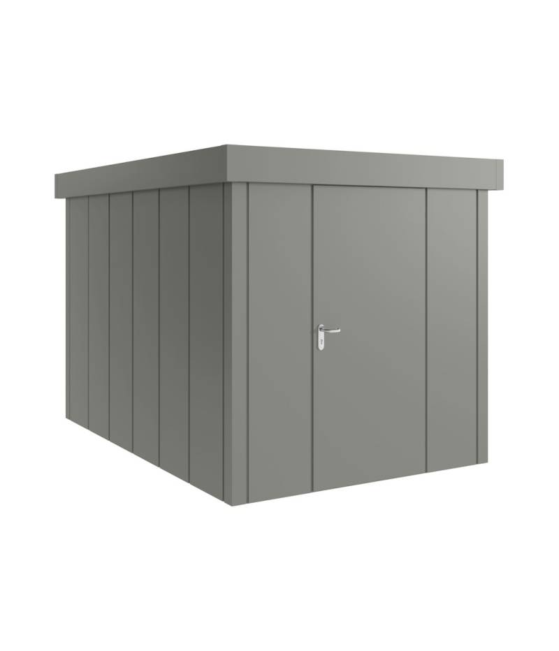 Hörmann Metall-Gerätehaus Juno JFD mit Flachdach B 214 x T 310 cm (JFD 7) Motiv Design (mit breiten Lamellen) Einzeltür Türanschlag rechts Graualuminium (RAL 9007) von Hörmann Stauraumsysteme