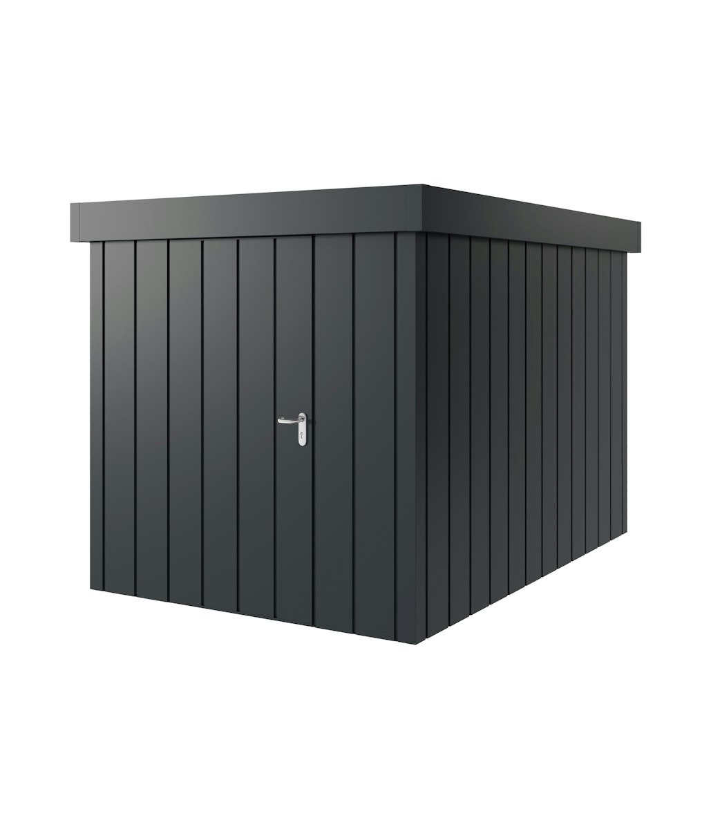 Hörmann Metall-Gerätehaus Juno JFD mit Flachdach B 214 x T 310 cm (JFD 7) Motiv Modern (mit schmalen Lamellen) Einzeltür Türanschlag links Anthrazitgrau (RAL 7016) von Hörmann Stauraumsysteme