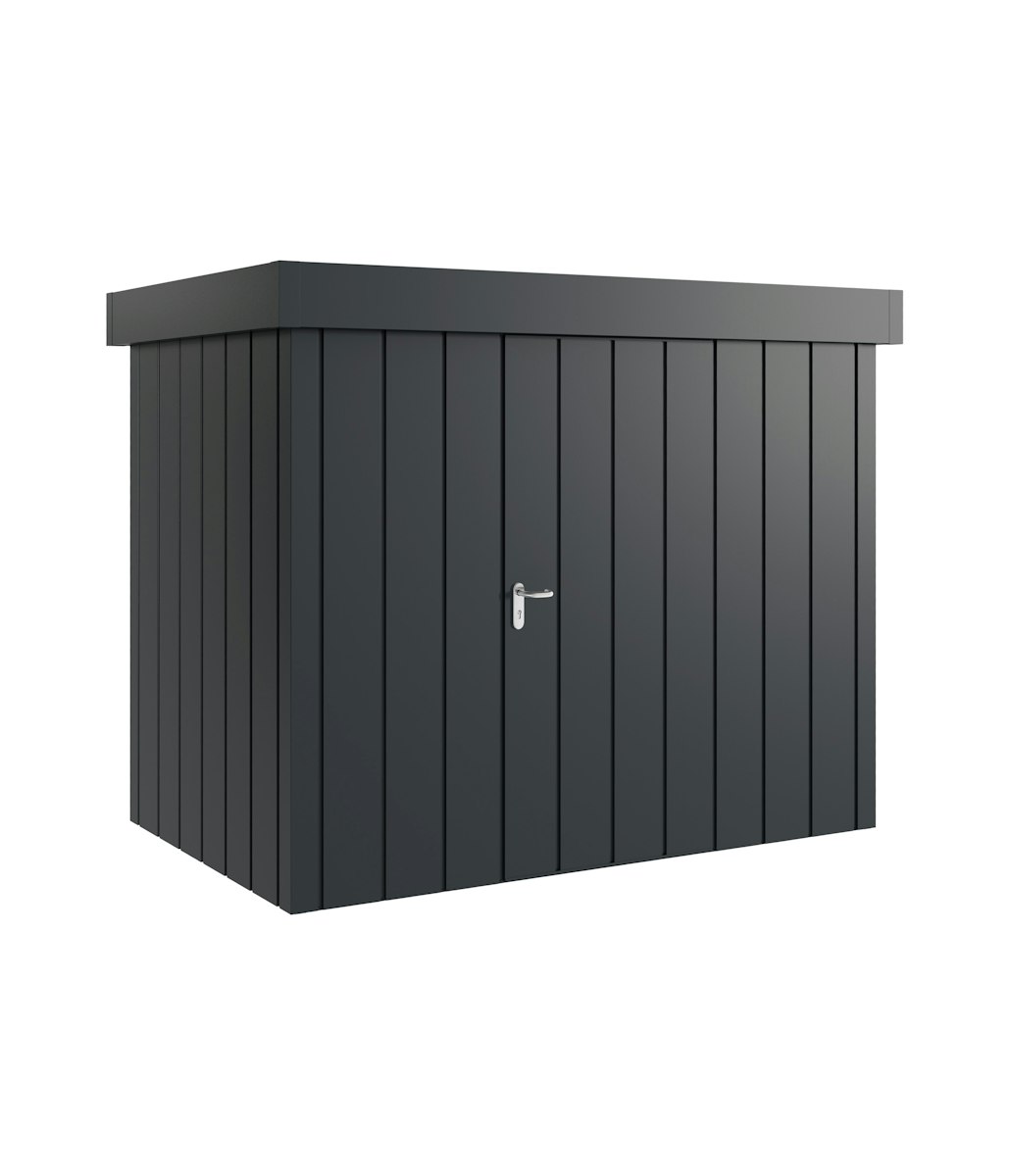 Hörmann Metall-Gerätehaus Juno JFD mit Flachdach B 262 x T 166 cm (JFD 8) Motiv Modern (mit schmalen Lamellen) Einzeltür Türanschlag rechts Anthrazitgrau (RAL 7016) von Hörmann Stauraumsysteme