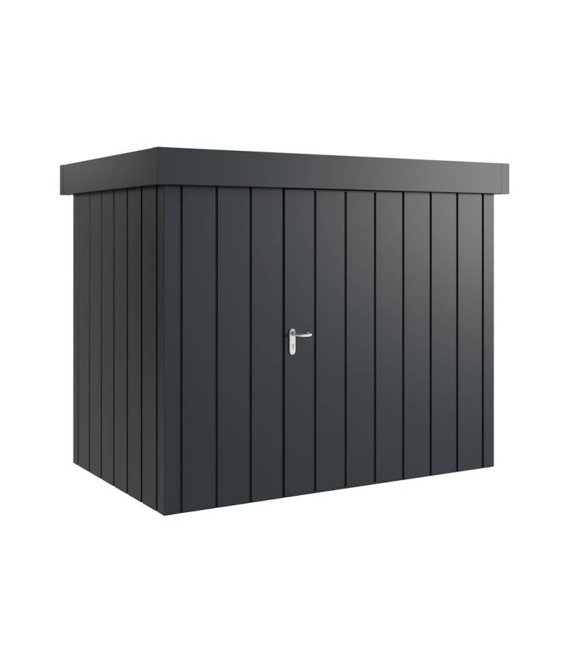 Hörmann Metall-Gerätehaus Juno JFD mit Flachdach B 262 x T 166 cm (JFD 8) Motiv Modern (mit schmalen Lamellen) Einzeltür Türanschlag rechts Anthrazitgrau (RAL 7016) von Hörmann Stauraumsysteme