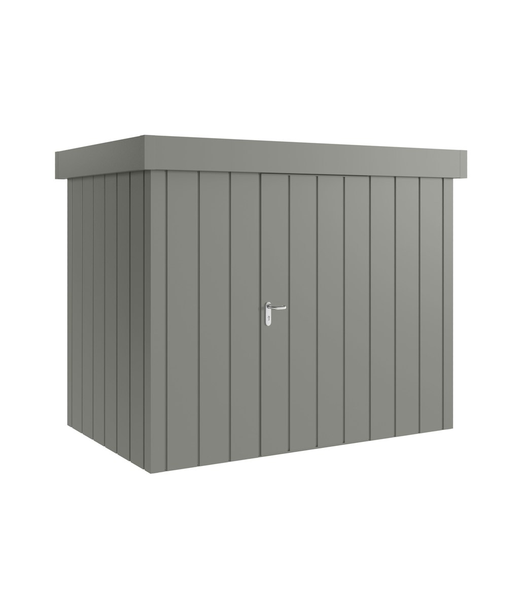 Hörmann Metall-Gerätehaus Juno JFD mit Flachdach B 262 x T 166 cm (JFD 8) Motiv Modern (mit schmalen Lamellen) Einzeltür Türanschlag rechts Graualuminium (RAL 9007) von Hörmann Stauraumsysteme