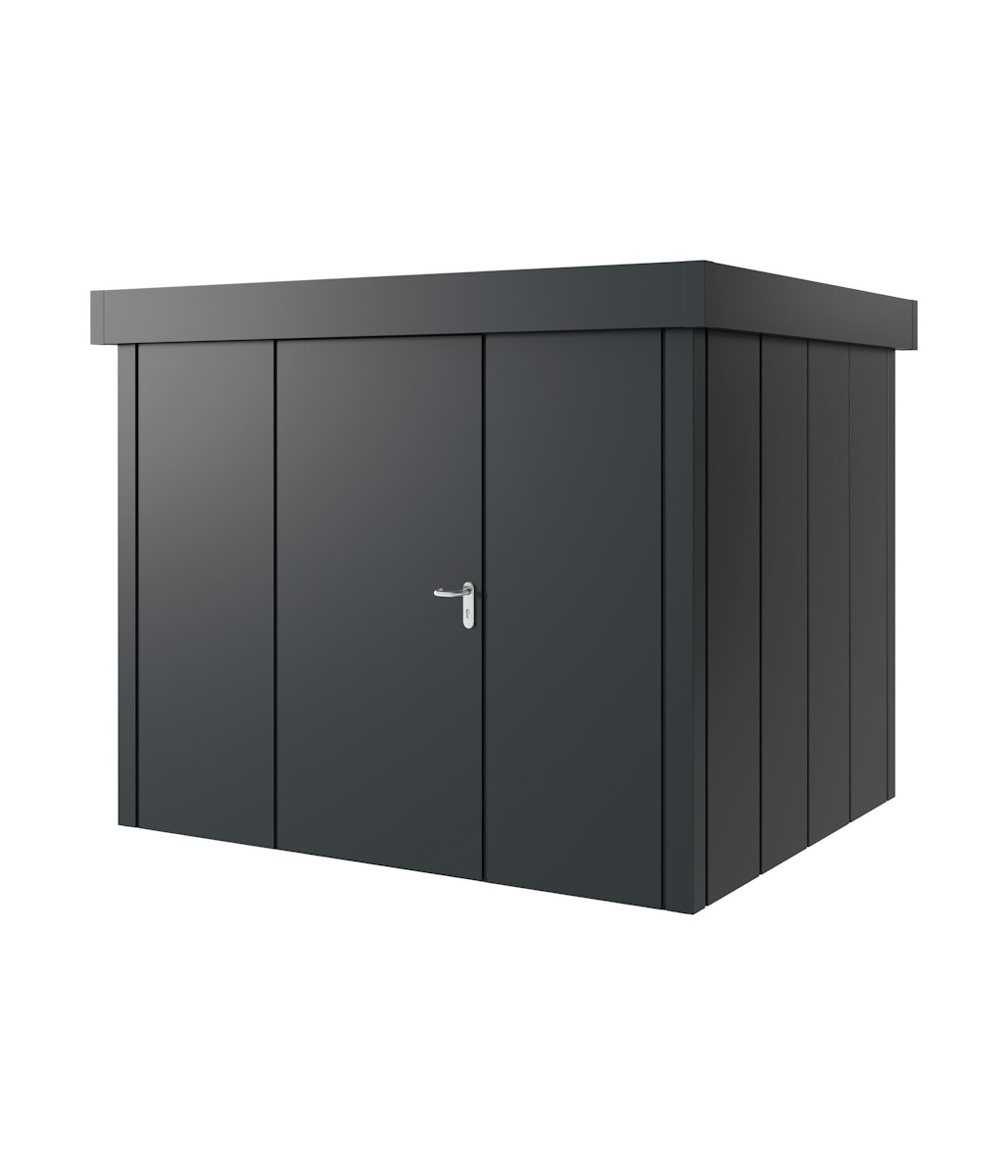 Hörmann Metall-Gerätehaus Juno JFD mit Flachdach B 262 x T 214 cm (JFD 9) Motiv Design (mit breiten Lamellen) Einzeltür Türanschlag links Anthrazitgrau (RAL 7016) von Hörmann Stauraumsysteme