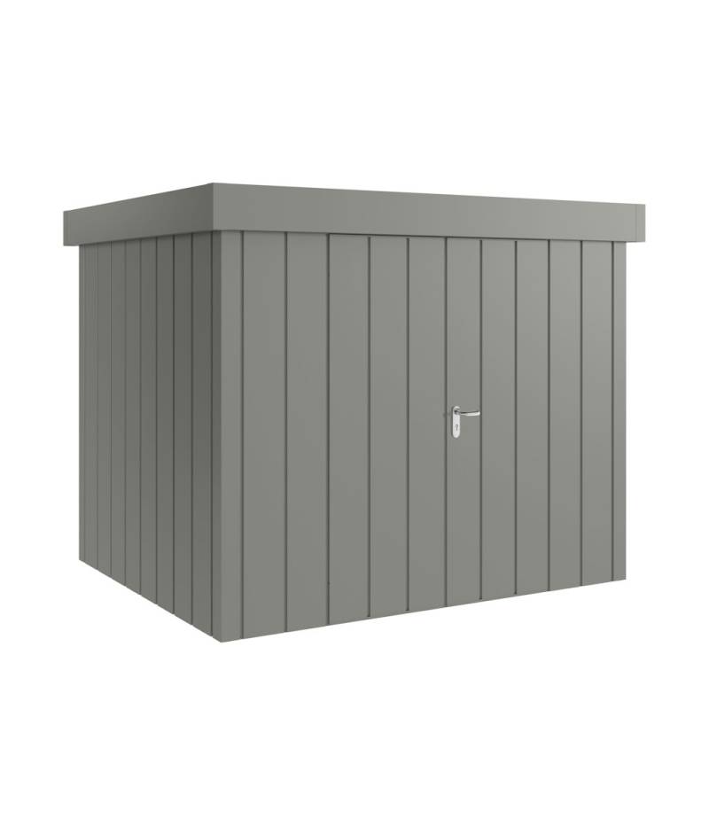 Hörmann Metall-Gerätehaus Juno JFD mit Flachdach B 262 x T 214 cm (JFD 9) Motiv Modern (mit schmalen Lamellen) Doppeltür Graualuminium (RAL 9007) von Hörmann Stauraumsysteme